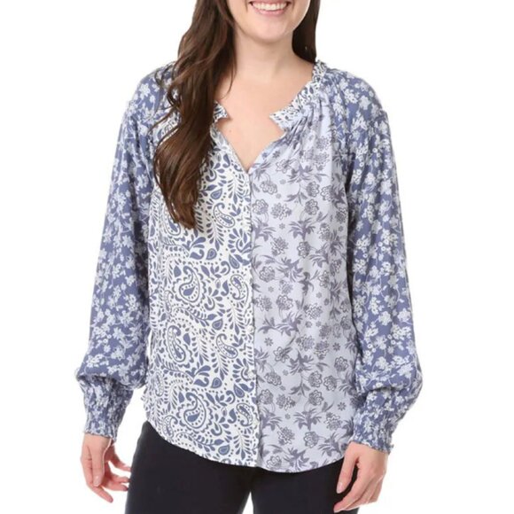 Beachlunchlounge Blue and Purple Blouse with Elegant Design - Picture 1 of 8